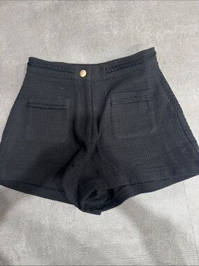 Easy Clothes high-Waist Textured Black Women's Shorts with Front Pockets Medium